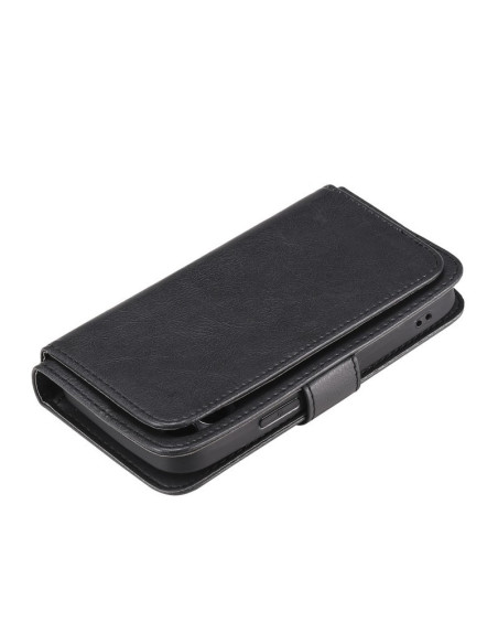 Svart plånboksfodral för iPhone 13 Pro sett från sidan med stängd design