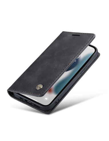 Svart flipfodral för iPhone 13 Pro Max med öppet lock och synlig skärm