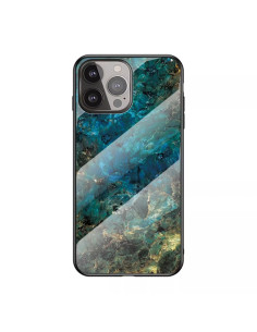 Marmorskal för iPhone 13 Pro med transparent baksida och blågrön marmorlook
