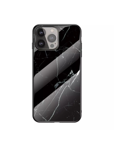 iPhone 13 Pro marmorskal med svart och grå marmorlook, sett från sidan