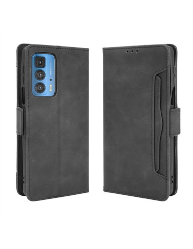Motorola Edge 20 Pro plånboksfodral i svart PU-läder, sett framifrån med stängd design