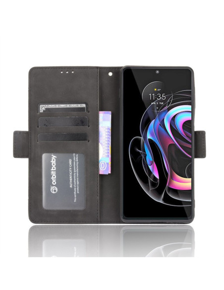 Motorola Edge 20 Pro plånboksfodral i svart PU-läder med öppet fack och kortfack, sett inifrån