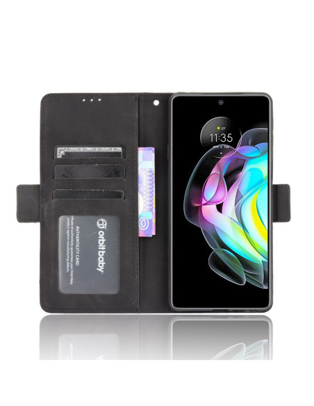 Svart plånboksfodral för Motorola Edge 20 med öppet läge och kortfack synliga
