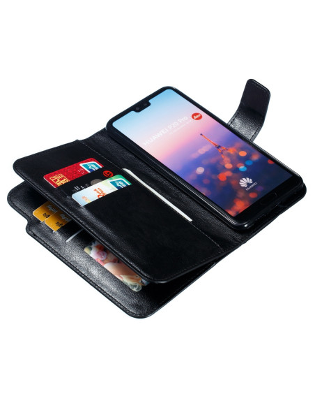 Svart plånboksfodral för Huawei P20 Pro med öppet lock och kortfack