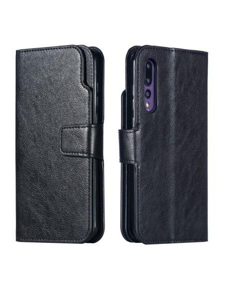 Svart plånboksfodral för Huawei P20 Pro, stängt med kortfack synliga från sidan