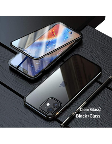 Heltäckande glasskal för iPhone 13 med svart kant och transparent baksida