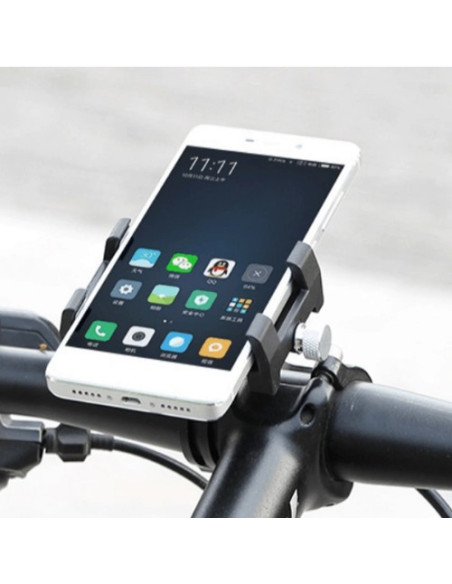 Mobilhållare för Xiaomi M365 elscooter, monterad på styret med telefon i, sedd uppifrån