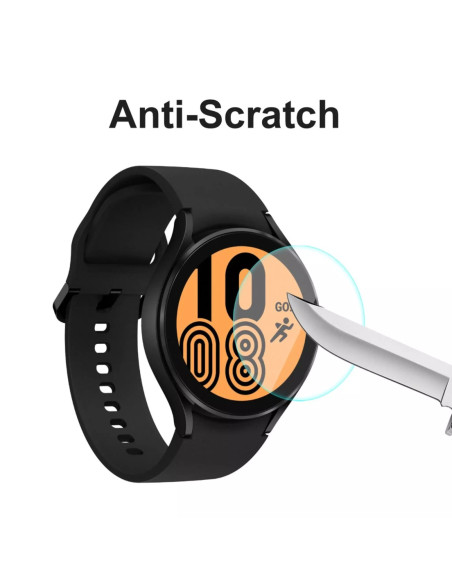 Galaxy Watch 4/5 40mm med skärmskydd som visar repmotstånd mot kniv