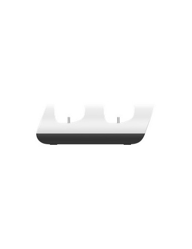 Sidan av Playstation 5 laddningstation med två USB-C portar, vit och svart design