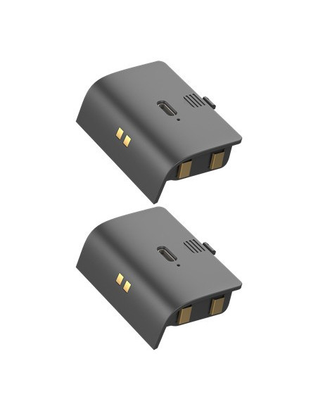 Närbild av två uppladdningsbara batteri-pack för Xbox Series X kontroller