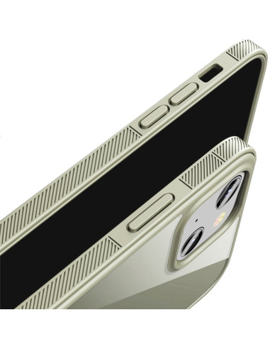 Detaljvy av iPhone 13 skal i TPU, visande knappar och texturerad yta från sidan