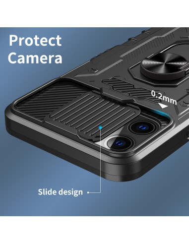 Närbild av iPhone 12 Pro Max skal med CamShield som visar glidskyddet för kameran
