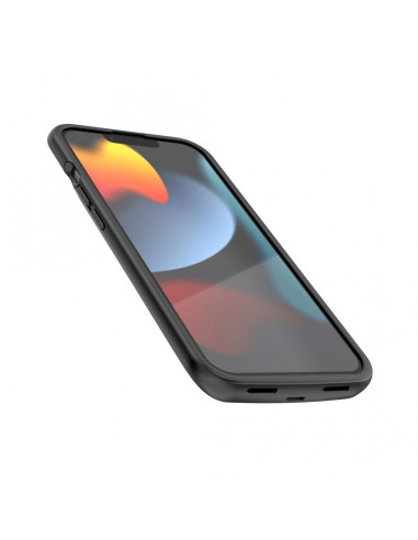 iPhone 13 Pro batteriskal i TPU, sett snett framifrån med skärmen synlig