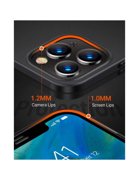 Detaljvy av mattsvart skal för iPhone 13 Pro med fokus på kamerautskärningar