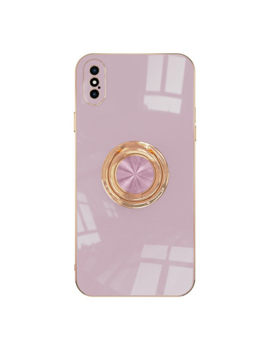 Baksidan av iPhone X / XS skal med ringhållare i lila och guld
