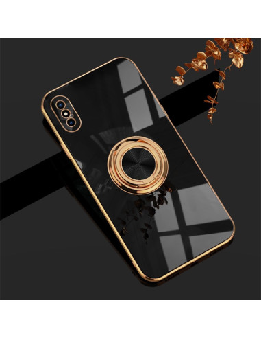 iPhone X / XS skal med ringhållare i svart och guld, sett snett bakifrån