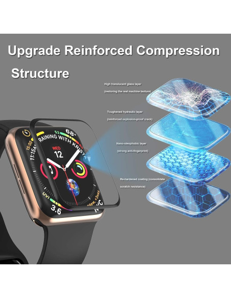 Detaljvy av 3D-flexibelt skärmskydd för Apple Watch Series 7 med lagerbeskrivning