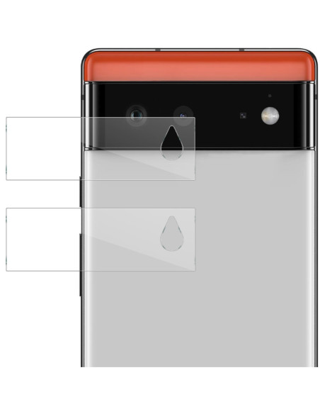 Närbild av transparent linsskydd för Google Pixel 6, monterat på kameran