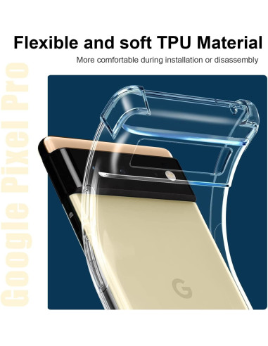 Närbild av transparent TPU-skal för Google Pixel 6 Pro, monterat på telefonens baksida