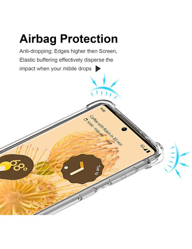 Detaljvy av Google Pixel 6 Pro skal som visar luftkuddar och förstärkta hörn, sett från sidan