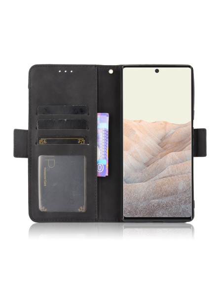 Öppet plånboksfodral i svart för Google Pixel 6 med kortfack och telefon monterad