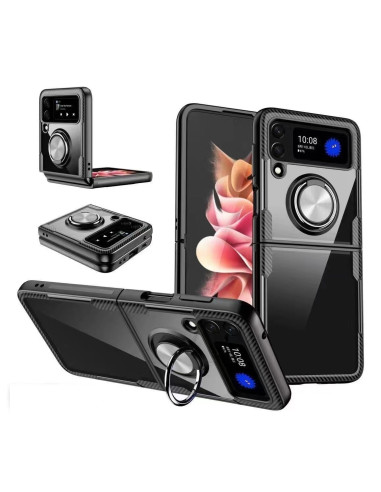 Samsung Z Flip 3 skal med ringhållare, visat från sidan och bakifrån