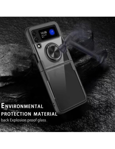 Samsung Z Flip 3 skal med ringhållare, visat i detalj med fokus på ringhållaren och baksidan