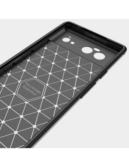 Inuti SlimCarbon-skalet för Google Pixel 6 Pro med geometrisk mönstring och kamerautskärningar