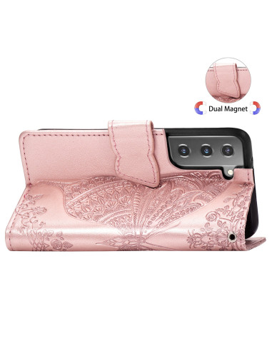 Samsung S22 Plus Plånboksfodral PU-Läder 4-FACK Motiv Fjäril