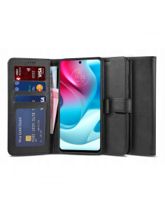Motorola G60s plånboksfodral i svart med öppet lock och kortfack