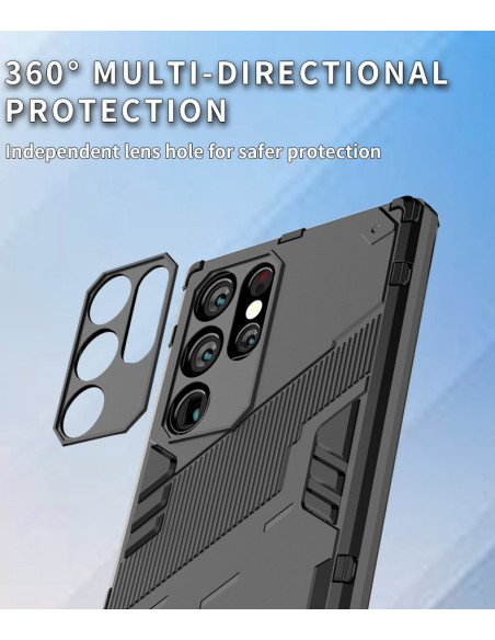 Samsung S22 Ultra skal ThinArmor V2 i svart, med fokus på kamerautskärning och skyddande design