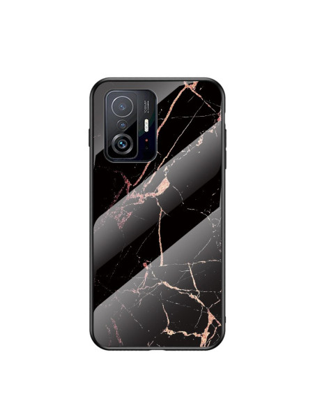 Marmorskal för Xiaomi Mi 11T / 11T Pro med svart och rosa mönstring, sedd från sidan