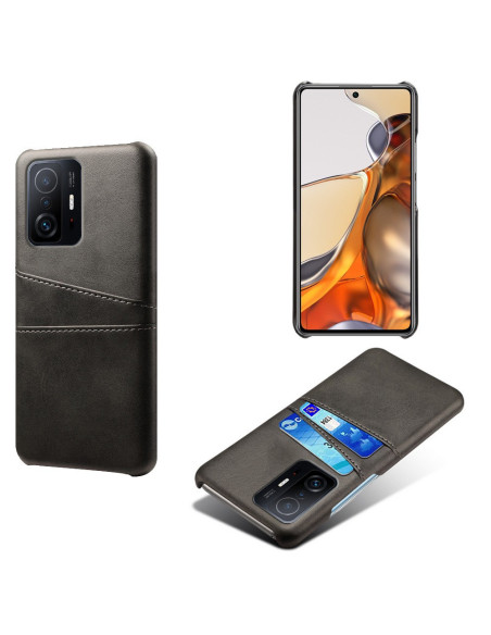 Svart skal med kortfack för Xiaomi Mi 11T och 11T Pro, sett framifrån med telefon monterad