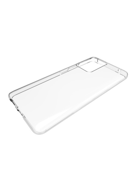 Transparent skal för Xiaomi Mi 11T sett i en vinkel för att visa kanten och kamerautskärningen