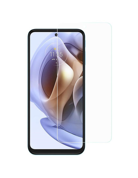 Härdat glas monterat på Motorola Moto G31, visar transparent design och passform