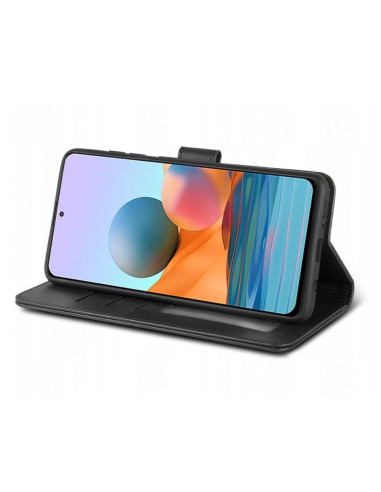 Plånboksfodral i konstläder med Xiaomi Mi 11T/11T Pro monterad, öppet med kreditkortsfack synliga