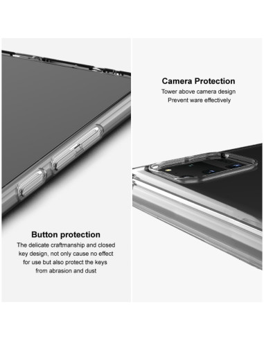 Detaljvy av knappar och kameraskydd på Xperia Pro-I skalet i transparent TPU
