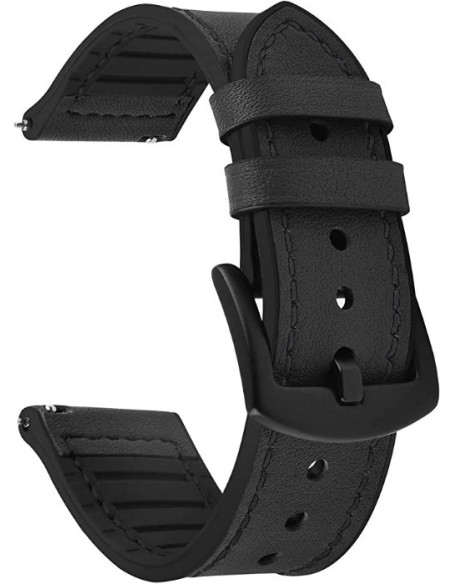 Svart klockarmband i PU-läder med spänne och detaljerad söm