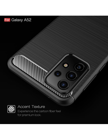 Samsung A53 5G SlimCarbon skal i svart, närbild på texturerad yta och kamerautskärning