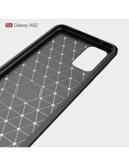Samsung A53 5G SlimCarbon skal i svart, detaljvy av insidan med mönster och kamerautskärning