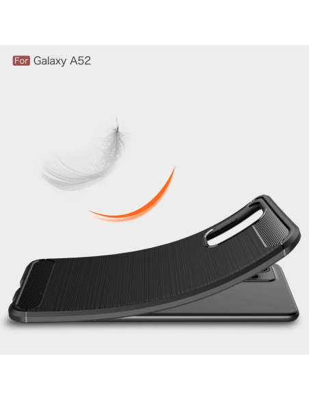 Samsung A53 5G SlimCarbon skal i svart, visat från sidan med böjd design och texturerad yta