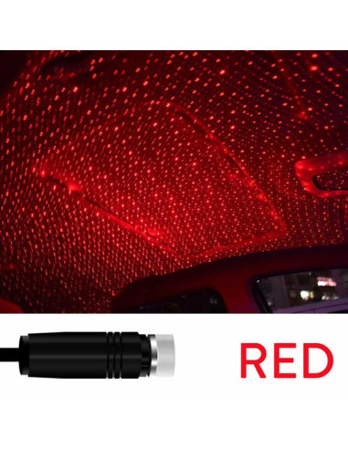 Röd ljusprojektion från bärbar USB LED rymdprojektor i bilmiljö