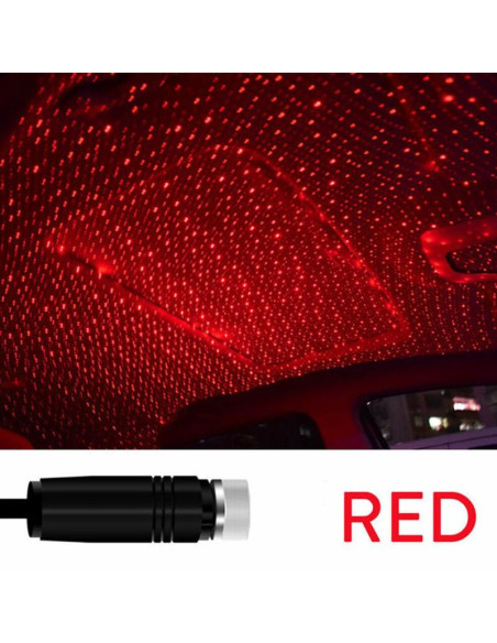 Röd ljusprojektion från bärbar USB LED rymdprojektor i bilmiljö