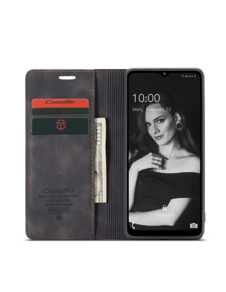 Öppet flipfodral för Samsung A53 5G med kortfack och sedlar, visande inredning och skärm