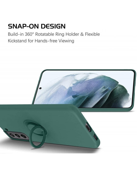 Samsung S21 FE skal med ringhållare, visat bakifrån med fokus på kickstand-funktionen