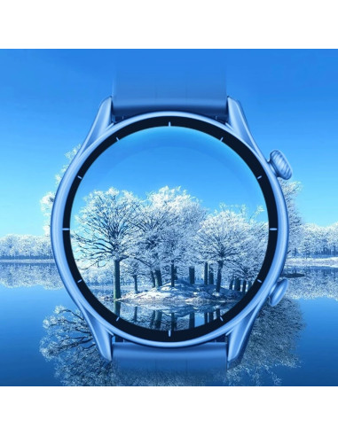 Amazfit GTR 3 med 3D härdat glas, visad framifrån med fokus på skärmskyddets klarhet