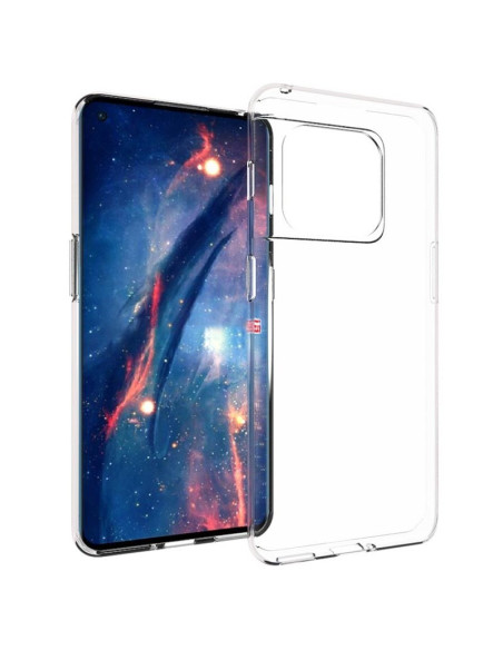 Transparent TPU-skal för OnePlus 10 Pro, visat bakifrån med telefon insatt