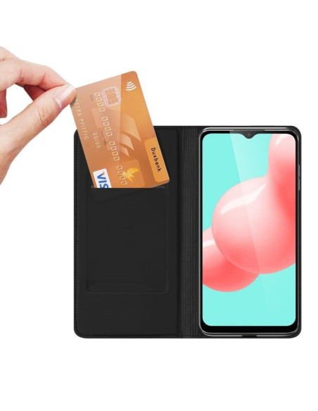 Samsung A53 5G flipfodral i svart med kortfack, öppet och med kort insatt