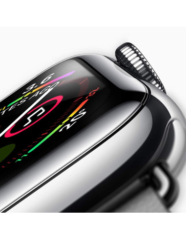 Detaljvy av Apple Watch 40mm med 3D härdat glas, visar skärmens passform och design