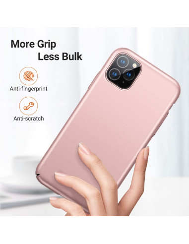 iPhone 11 Pro skal i roséguld hålls i handen, med fokus på grepp och design